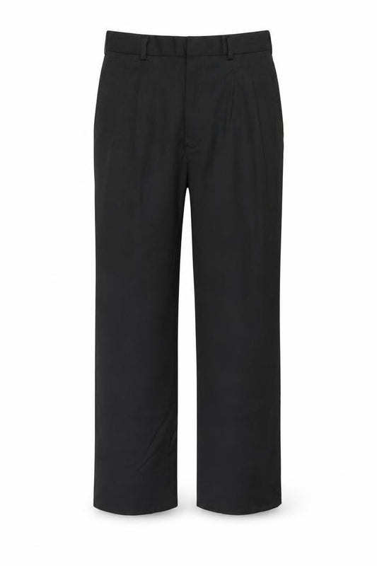 Front view of Korres Men Black W31 L39 Wool Blend Pleated Pinstripe Dress Trousers