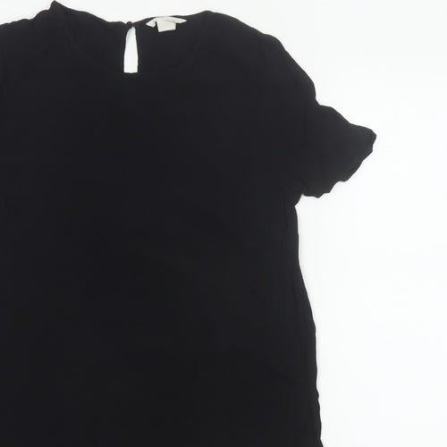 H&M Women Black UK 10 Tunic Blouse High Neck Flutter Sleeve
