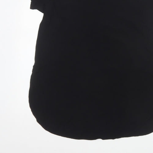 H&M Women Black UK 10 Tunic Blouse High Neck Flutter Sleeve