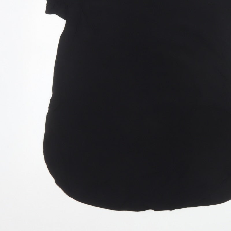H&M Women Black UK 10 Tunic Blouse High Neck Flutter Sleeve
