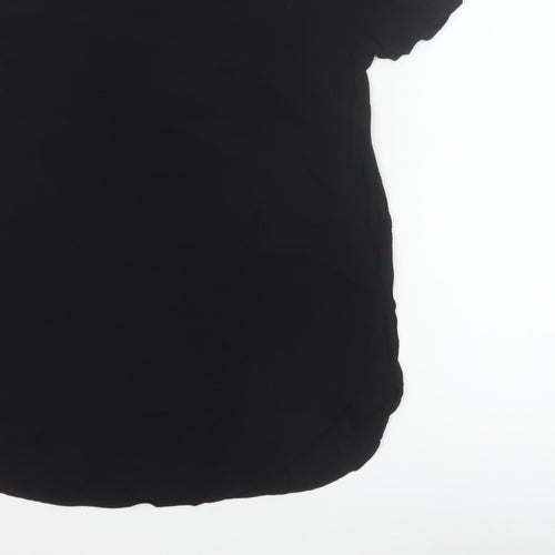 H&M Women Black UK 10 Tunic Blouse High Neck Flutter Sleeve