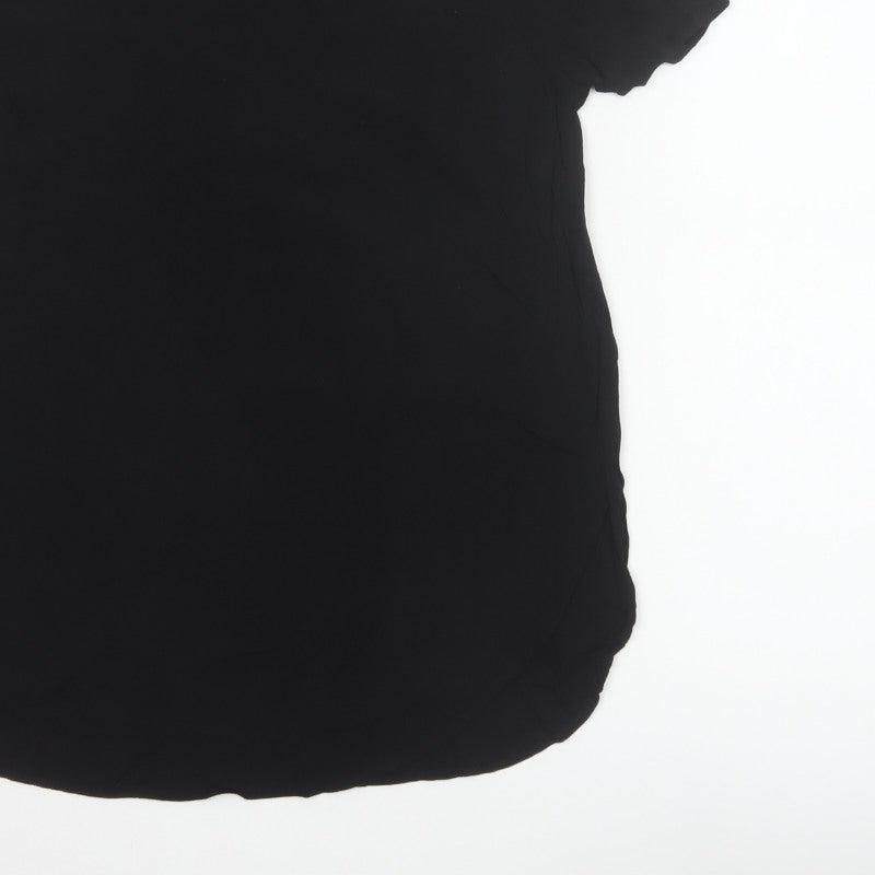 H&M Women Black UK 10 Tunic Blouse High Neck Flutter Sleeve