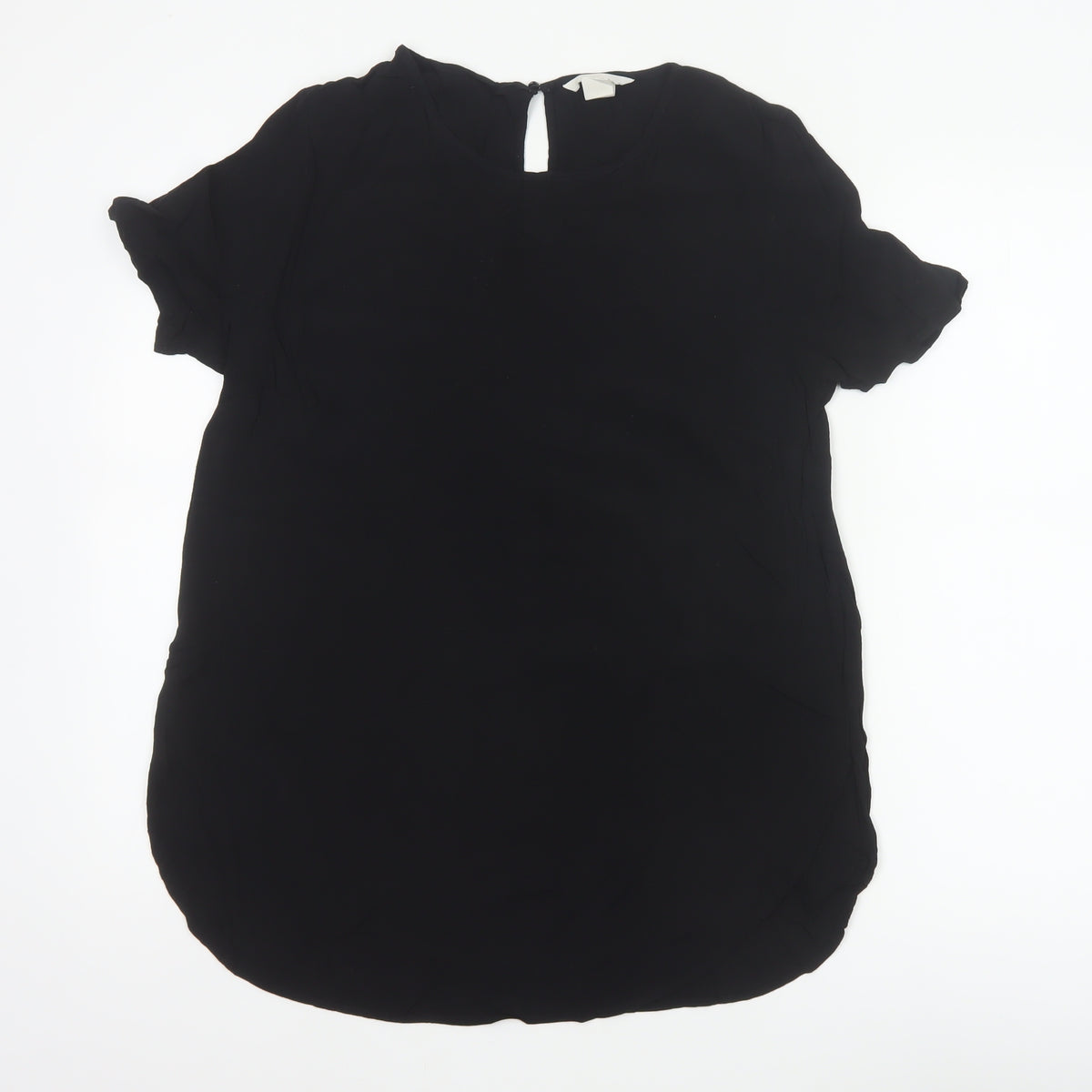 H&M Women Black UK 10 Tunic Blouse High Neck Flutter Sleeve