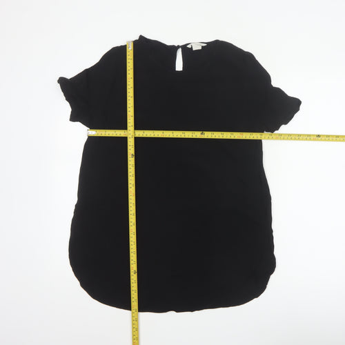H&M Women Black UK 10 Tunic Blouse High Neck Flutter Sleeve