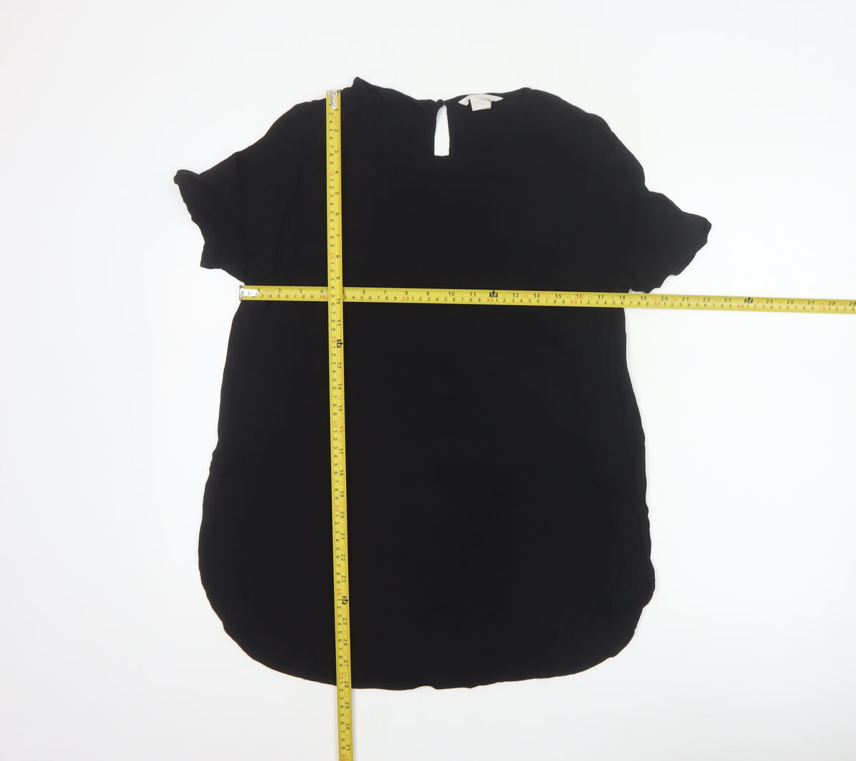 H&M Women Black UK 10 Tunic Blouse High Neck Flutter Sleeve