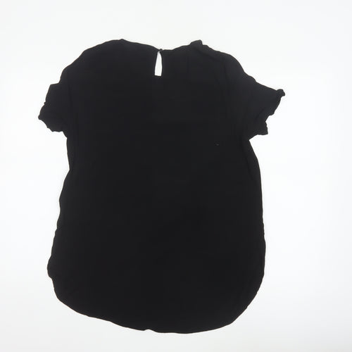 H&M Women Black UK 10 Tunic Blouse High Neck Flutter Sleeve