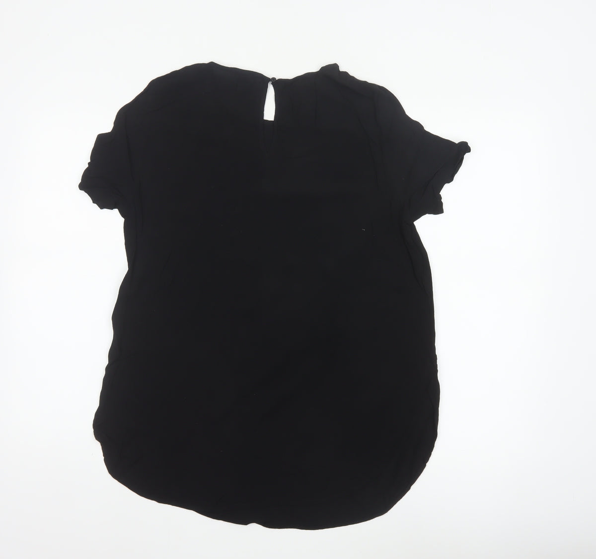 H&M Women Black UK 10 Tunic Blouse High Neck Flutter Sleeve