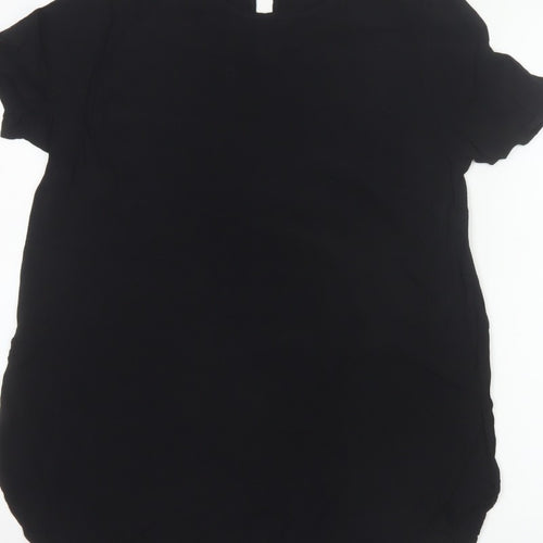 H&M Women Black UK 10 Tunic Blouse High Neck Flutter Sleeve