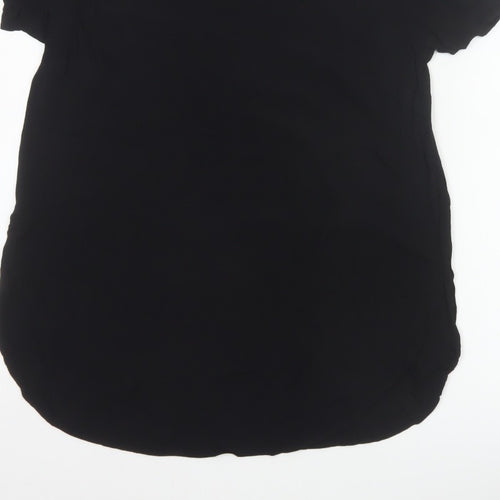 H&M Women Black UK 10 Tunic Blouse High Neck Flutter Sleeve