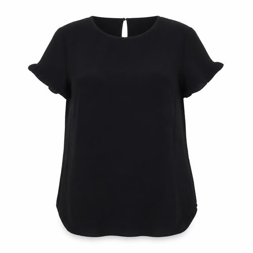 H&M Women Black UK 10 Tunic Blouse High Neck Flutter Sleeve