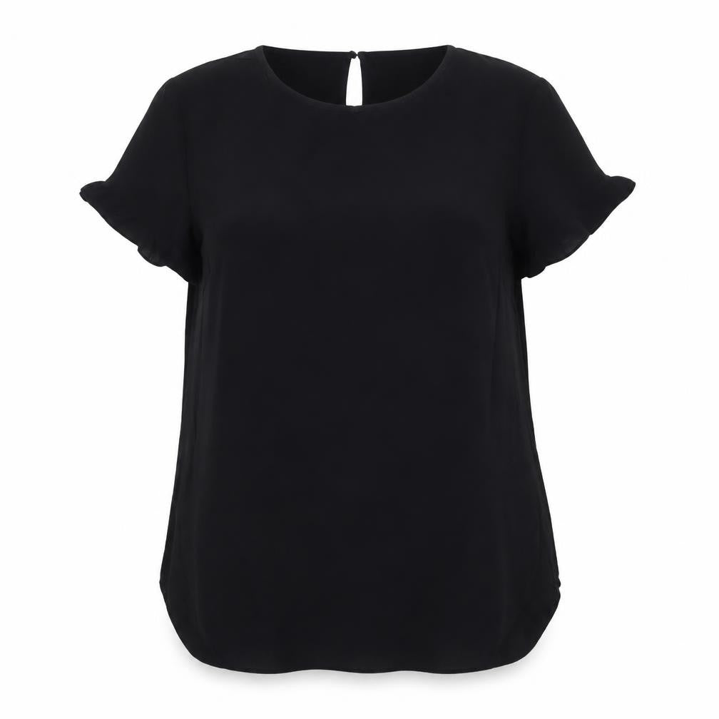 H&M Women Black UK 10 Tunic Blouse High Neck Flutter Sleeve