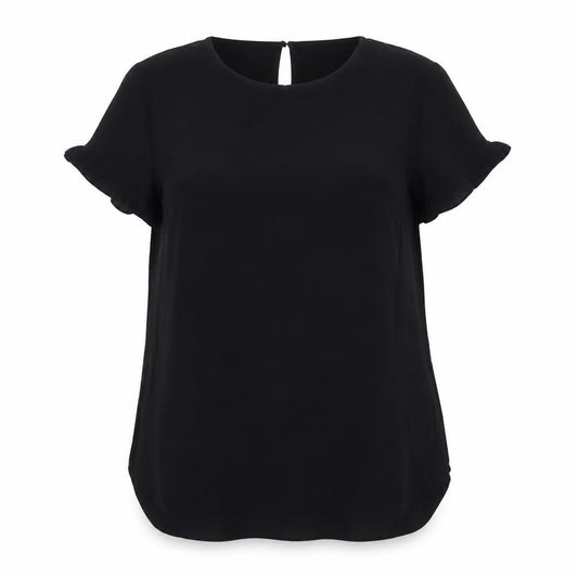 H&M Women Black UK 10 Tunic Blouse High Neck Flutter Sleeve