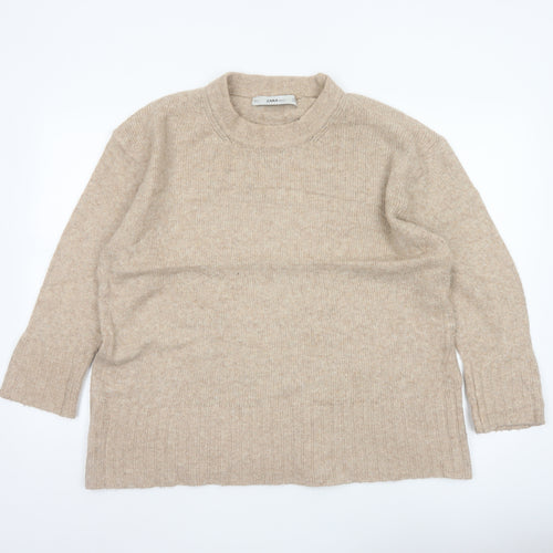 Zara Women Beige M Knit Relaxed Raglan Sleeve Pullover Jumper