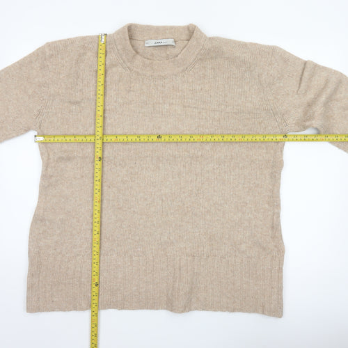 Zara Women Beige M Knit Relaxed Raglan Sleeve Pullover Jumper