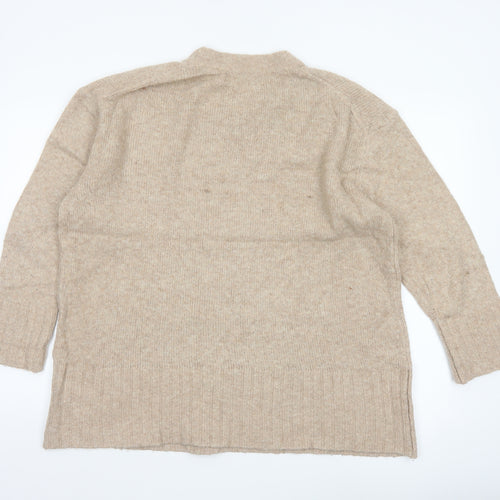 Zara Women Beige M Knit Relaxed Raglan Sleeve Pullover Jumper