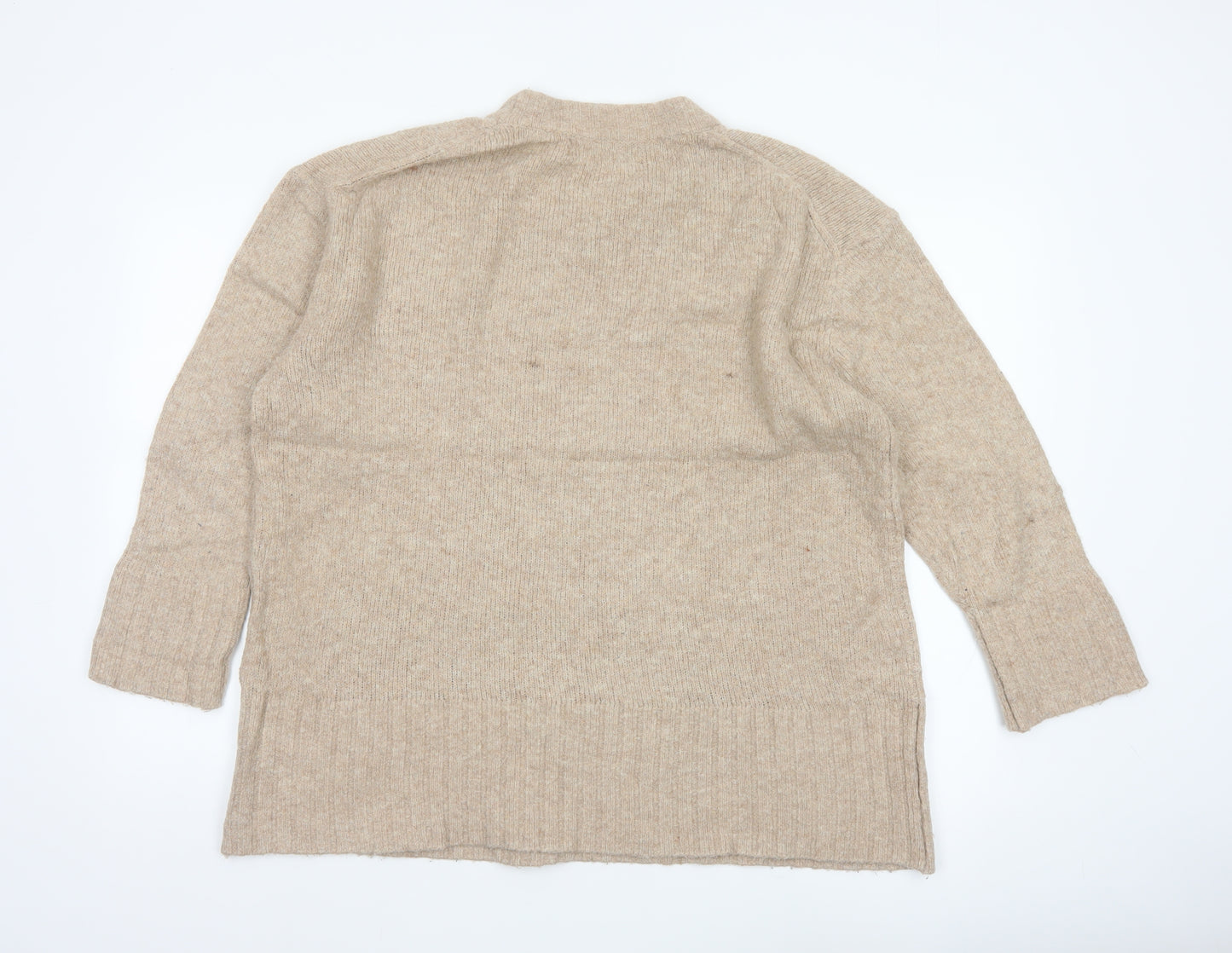 Zara Women Beige M Knit Relaxed Raglan Sleeve Pullover Jumper