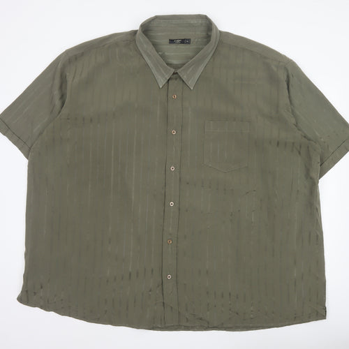 Cotton Traders Men Green 5XL Striped Short Sleeve Button-Up Shirt