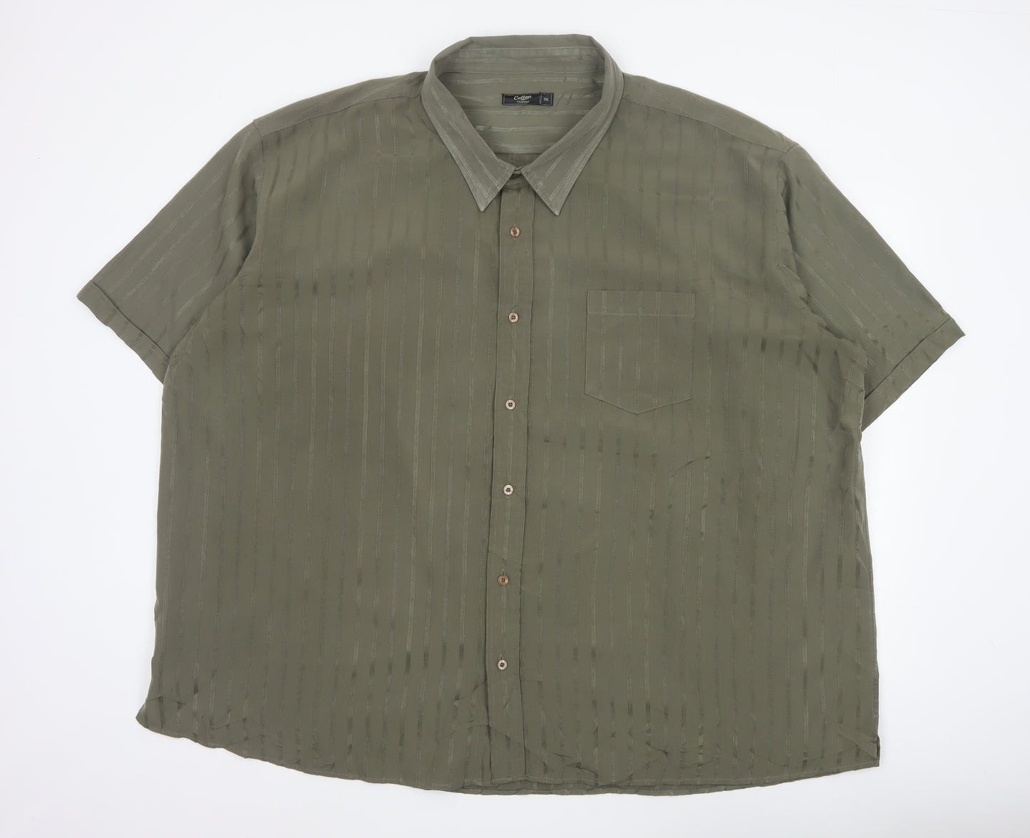 Cotton Traders Men Green 5XL Striped Short Sleeve Button-Up Shirt