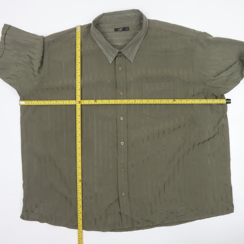 Cotton Traders Men Green 5XL Striped Short Sleeve Button-Up Shirt