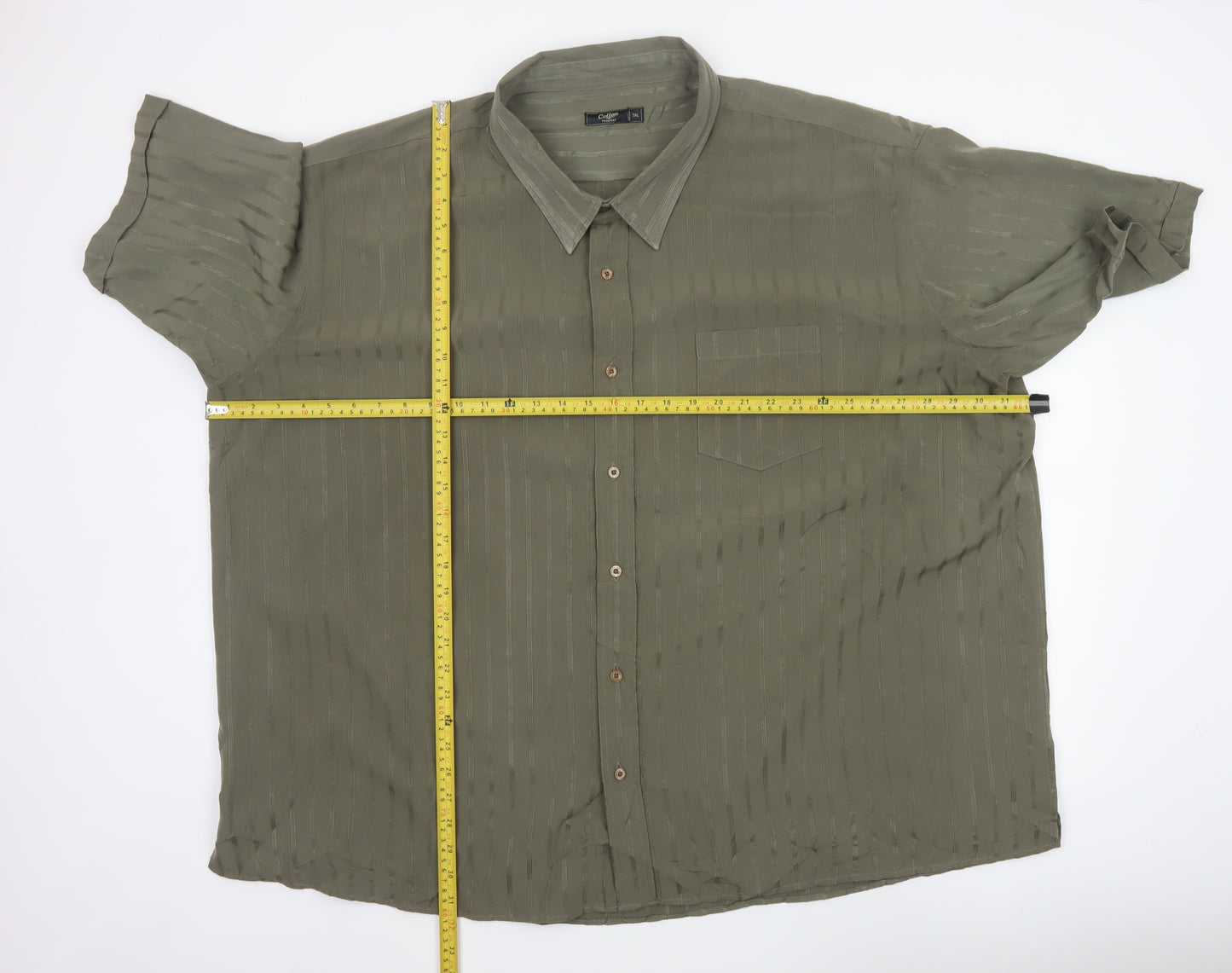 Cotton Traders Men Green 5XL Striped Short Sleeve Button-Up Shirt
