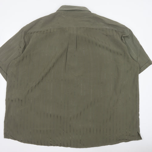 Cotton Traders Men Green 5XL Striped Short Sleeve Button-Up Shirt