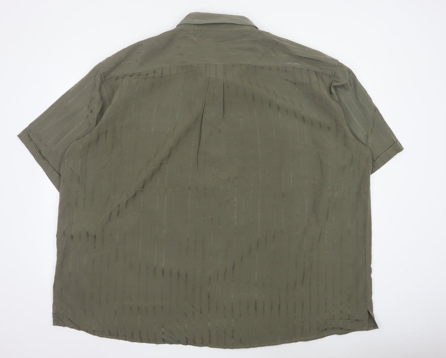 Cotton Traders Men Green 5XL Striped Short Sleeve Button-Up Shirt