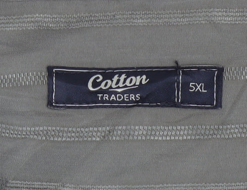 Cotton Traders Men Green 5XL Striped Short Sleeve Button-Up Shirt