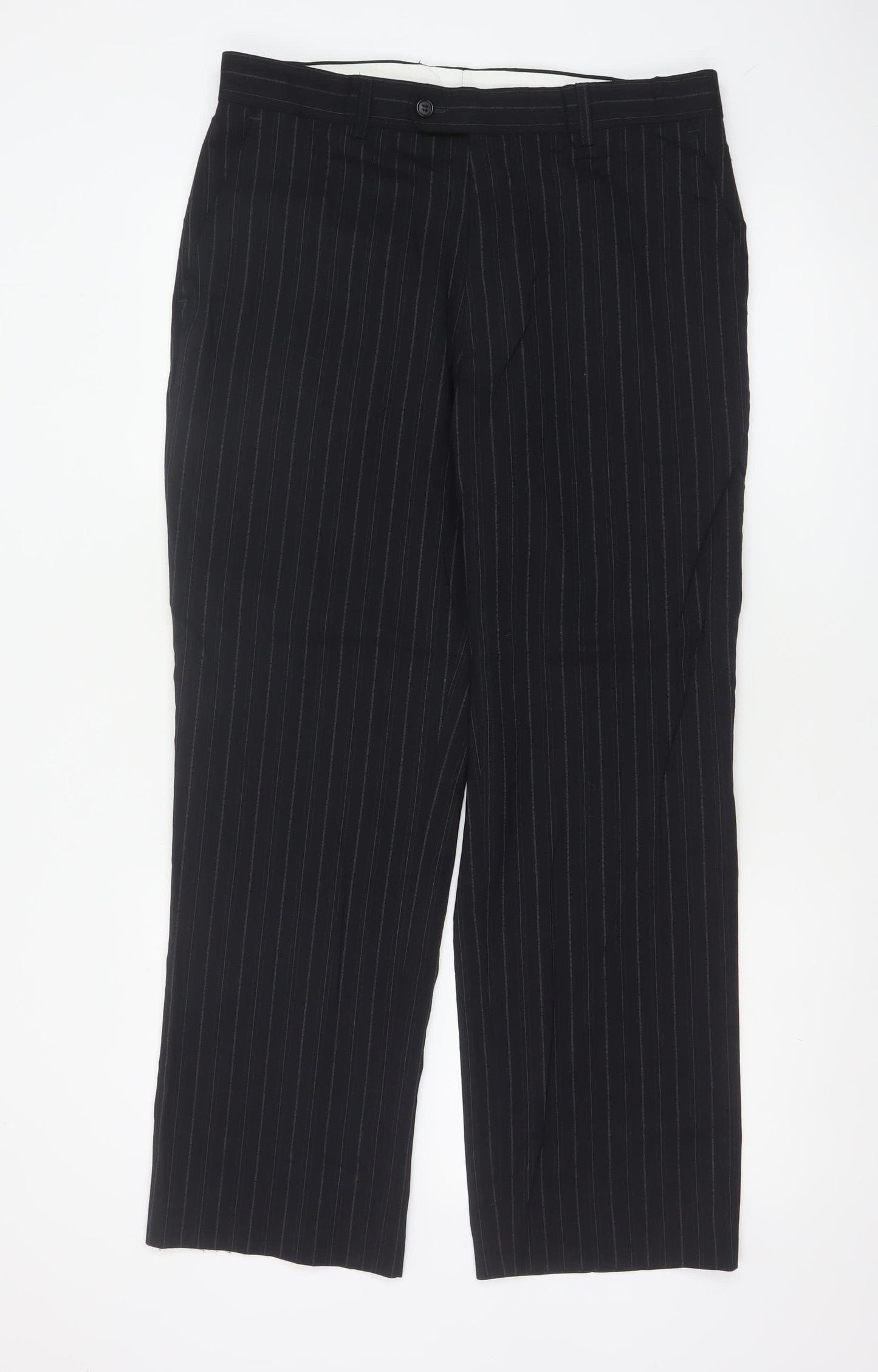 Bhs Mens Navy Pinstripe Wool Blend Dress Trousers 34in 33in Leg