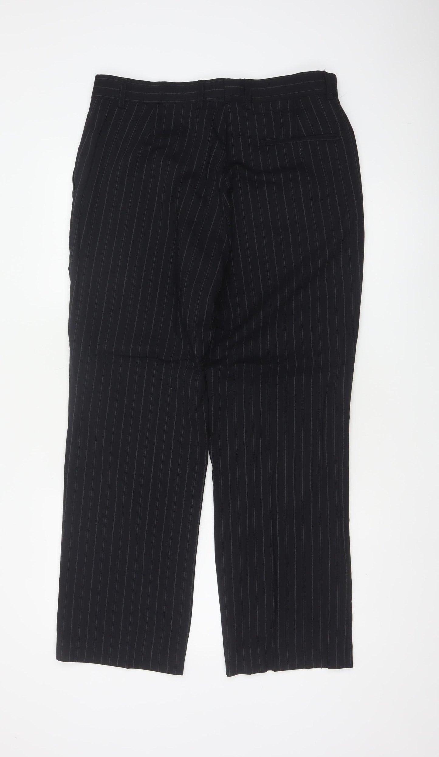 Bhs Mens Navy Pinstripe Wool Blend Dress Trousers 34in 33in Leg
