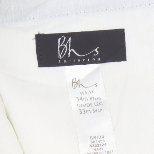 Bhs Mens Navy Pinstripe Wool Blend Dress Trousers 34in 33in Leg