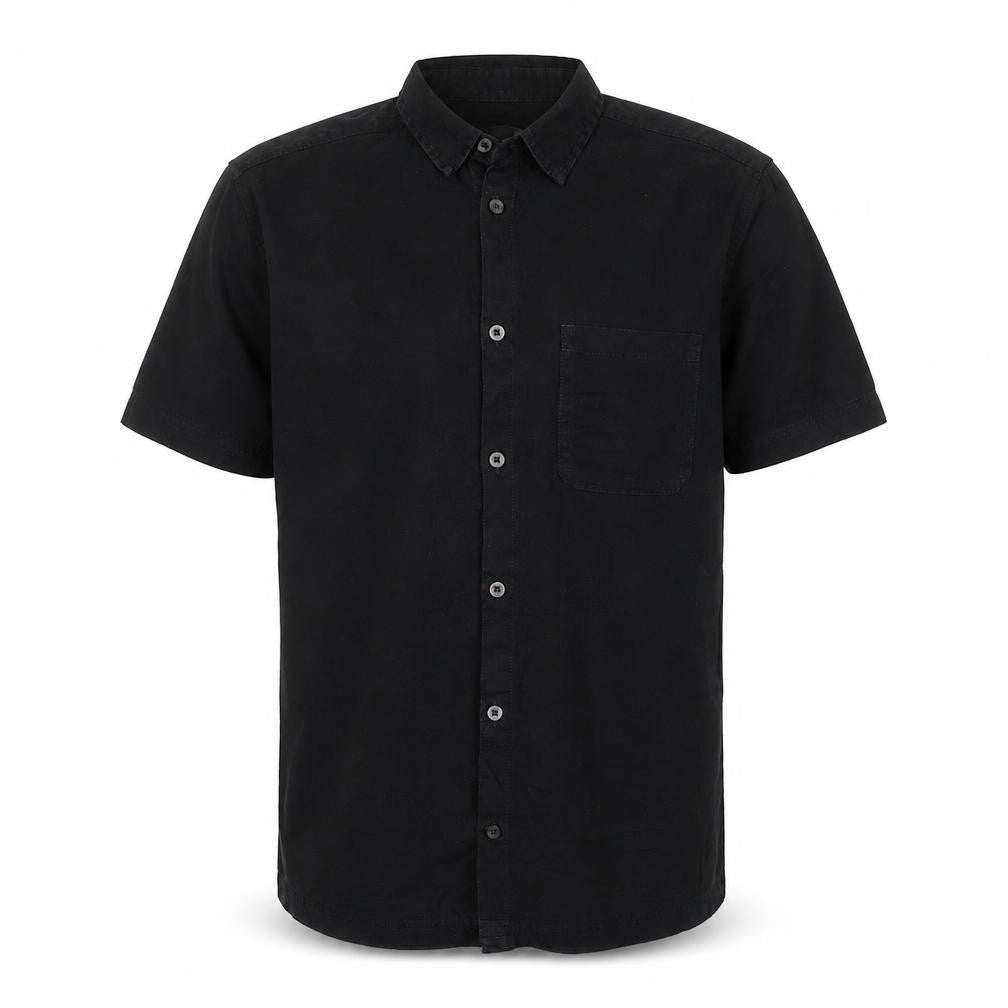 Front view of Next SP Men's Black M Short Sleeve Cotton Button-Up Pocket Shirt
