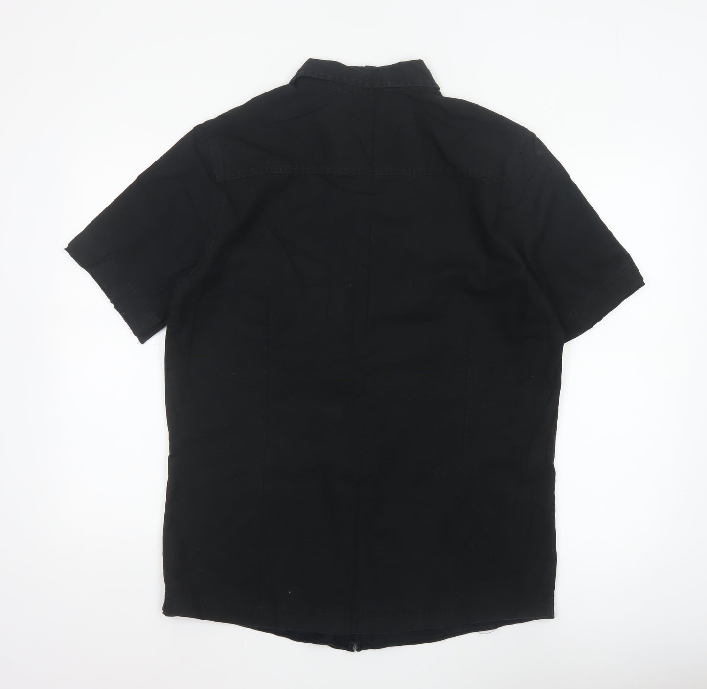 Next SP Men's Black M Short Sleeve Cotton Button-Up Pocket Shirt