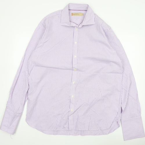 Marks and Spencer Men Purple 17in 43cm Cotton Striped Formal Shirt