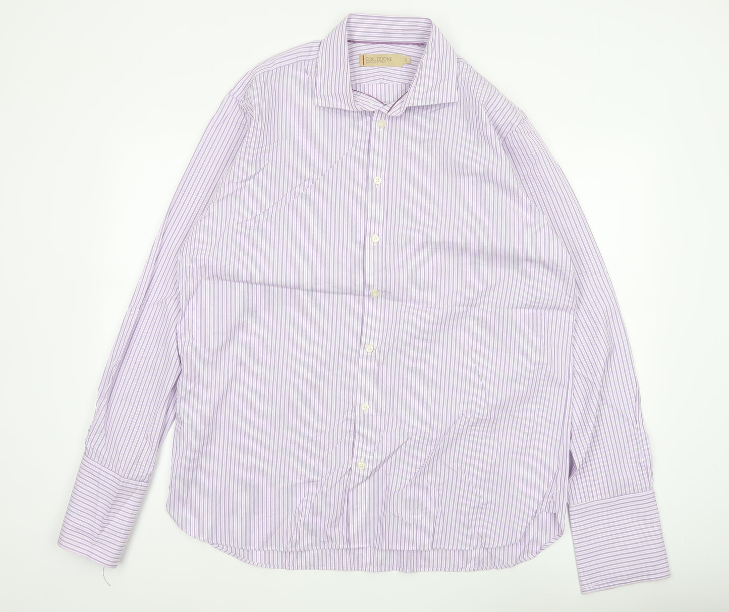 Marks and Spencer Men Purple 17in 43cm Cotton Striped Formal Shirt