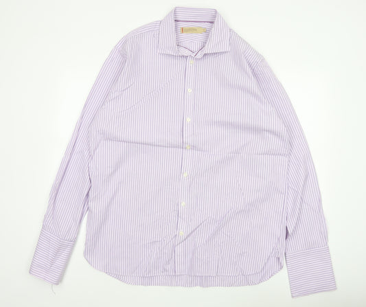 Marks and Spencer Men Purple 17in 43cm Cotton Striped Formal Shirt