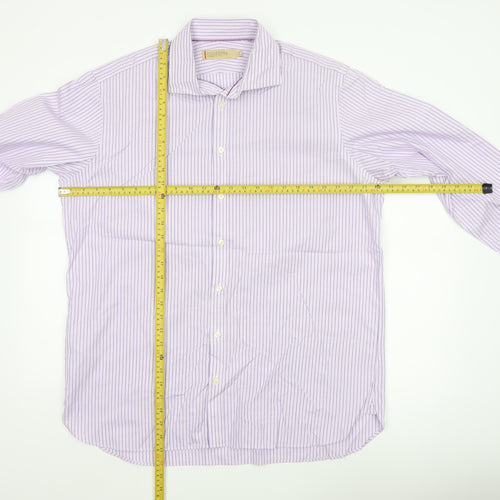 Marks and Spencer Men Purple 17in 43cm Cotton Striped Formal Shirt