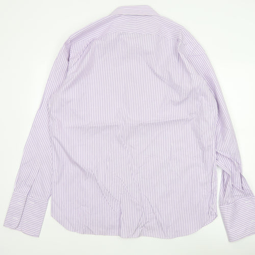 Marks and Spencer Men Purple 17in 43cm Cotton Striped Formal Shirt