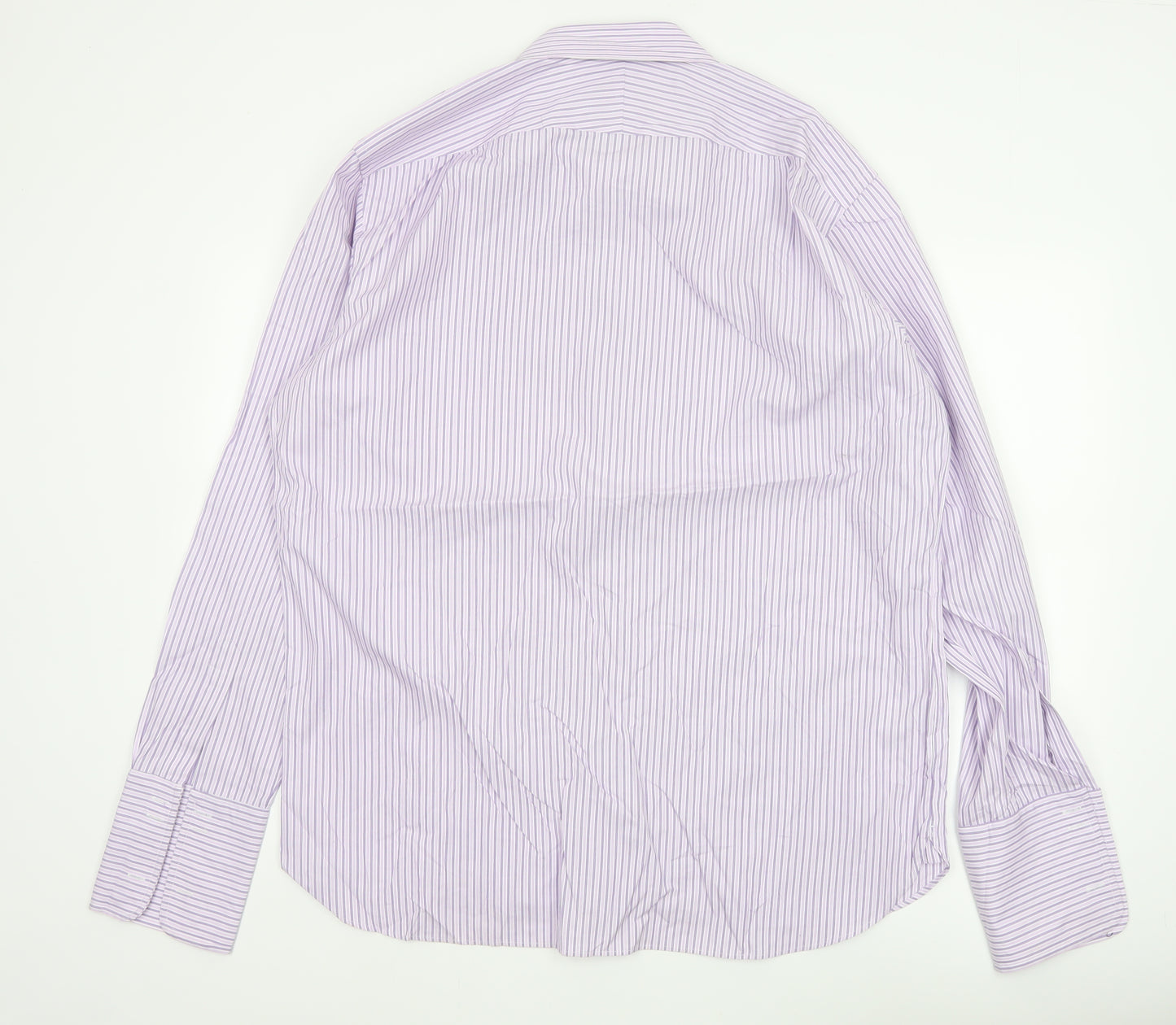Marks and Spencer Men Purple 17in 43cm Cotton Striped Formal Shirt