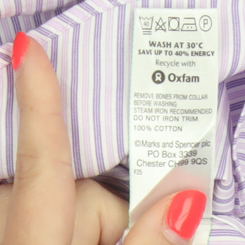 Marks and Spencer Men Purple 17in 43cm Cotton Striped Formal Shirt