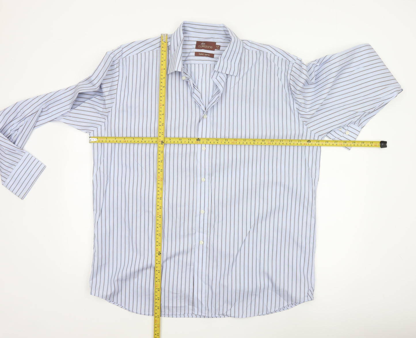 Marks & Spencer Collezione Mens Blue Stripe 17.5in Cotton Dress Shirt