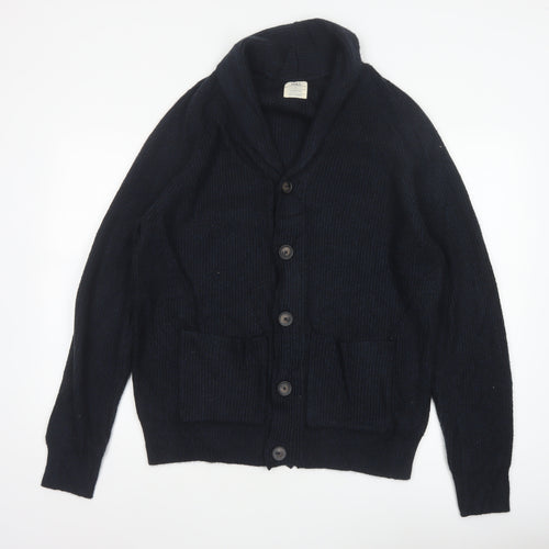 Marks and Spencer Men Blue L Chunky Knit Button Cardigan Pockets