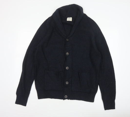 Marks and Spencer Men Blue L Chunky Knit Button Cardigan Pockets
