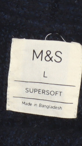 Marks and Spencer Men Blue L Chunky Knit Button Cardigan Pockets
