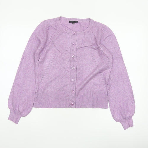 Linea Women Purple M Button Front Balloon Sleeve Knit Cardigan