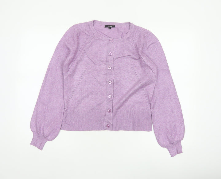 Linea Women Purple M Button Front Balloon Sleeve Knit Cardigan