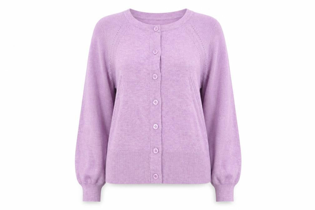 Linea Women Purple M Button Front Balloon Sleeve Knit Cardigan