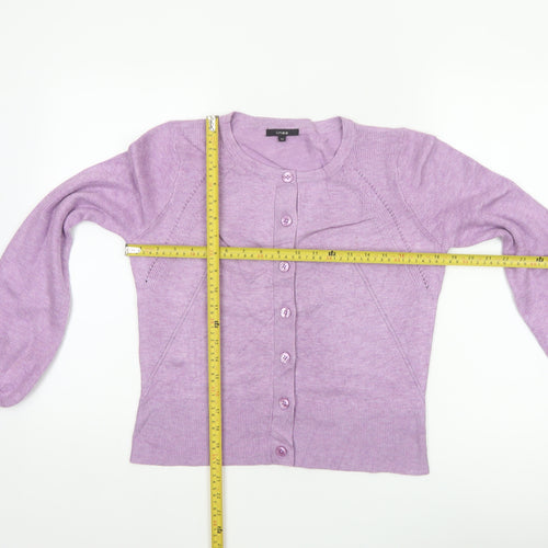 Linea Women Purple M Button Front Balloon Sleeve Knit Cardigan