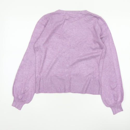 Linea Women Purple M Button Front Balloon Sleeve Knit Cardigan
