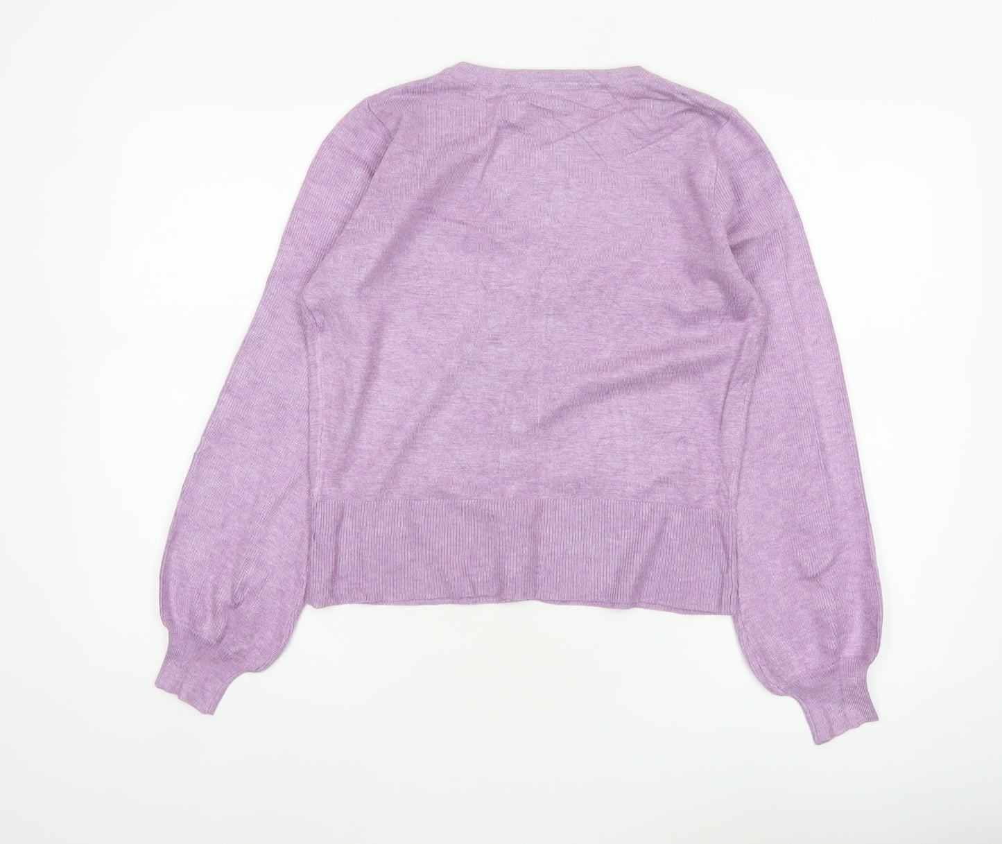 Linea Women Purple M Button Front Balloon Sleeve Knit Cardigan