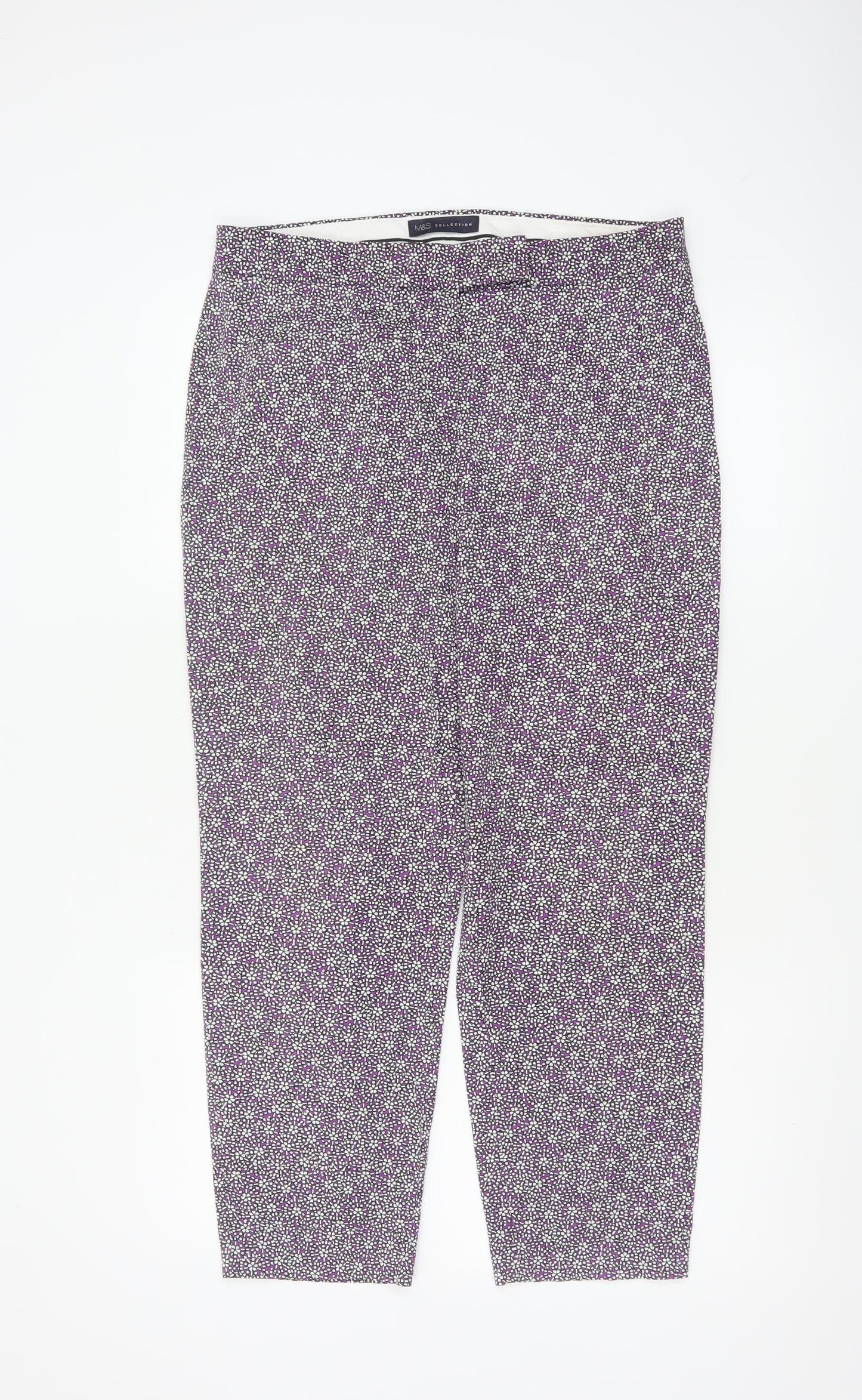 Marks & Spencer Women Purple Geometric Print Tapered Trousers UK 12